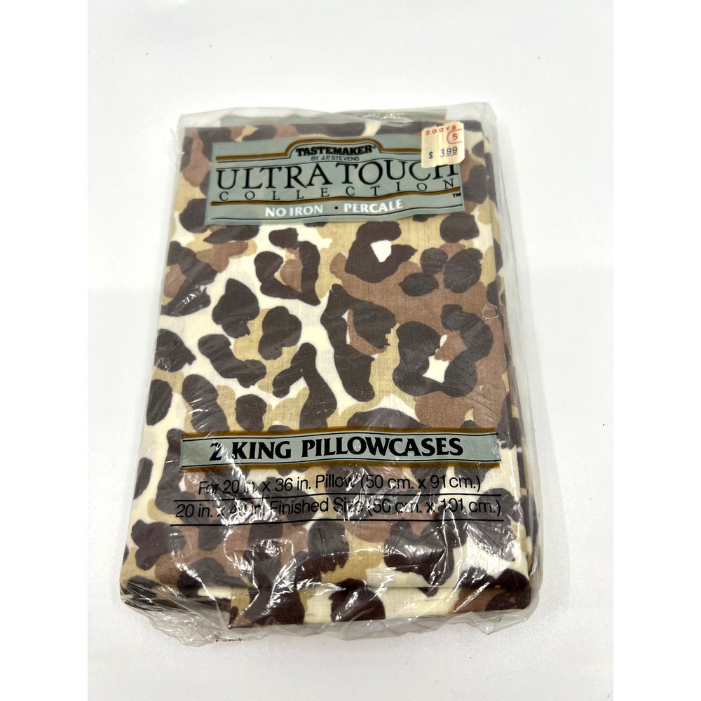 VNTG Taste Maker by J.P. Stevens 2 King Size Leopard Print Pillowcases 20 x 36